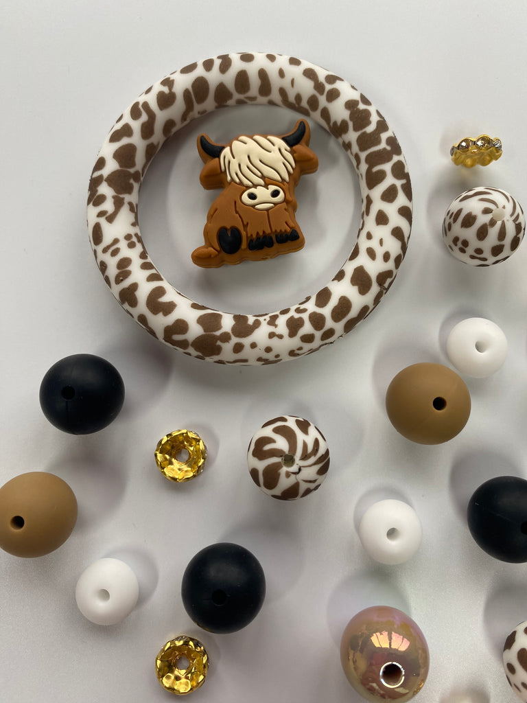 Silicone Beads Focals Bulk Kits- D7-COWKIT-03 Cow Print Silicone Beads Set - JCFlow Beads