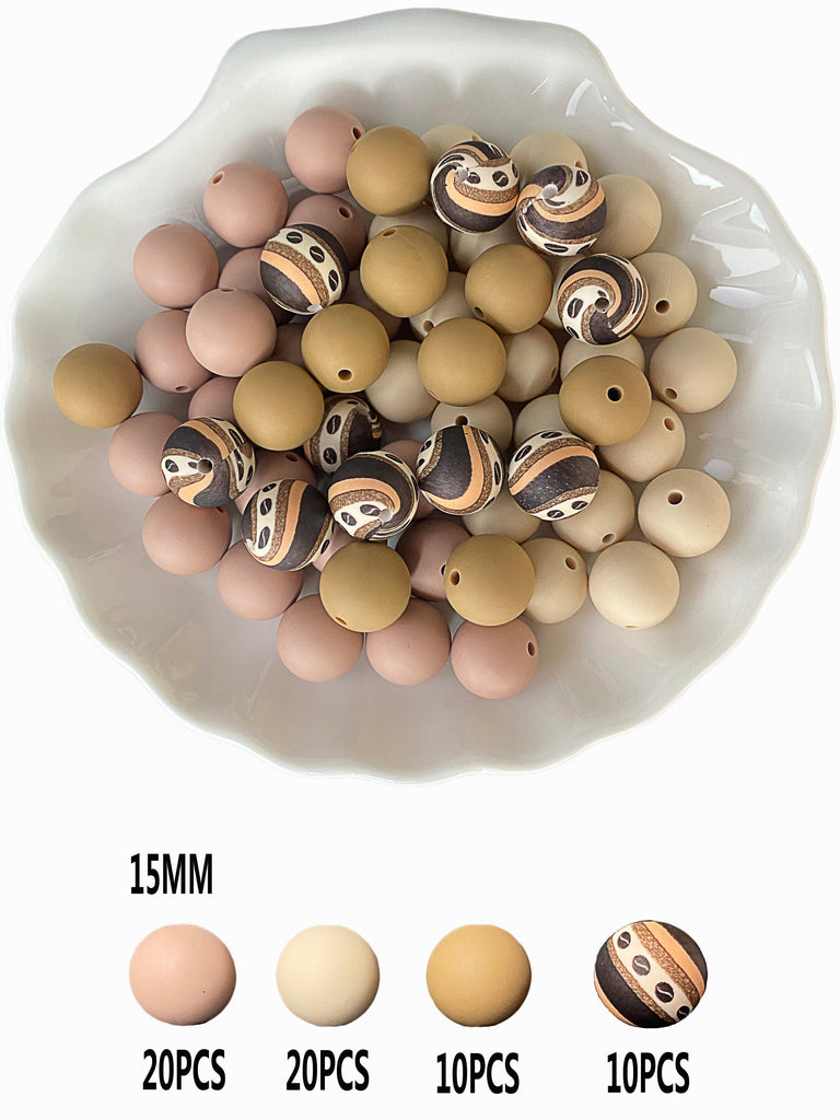 Silicone beads 15mm*50, printed beads 15mm*10. Used to make pens, bracelets, lanyards, necklaces, key chains, school bag pendants, friendship gifts and other crafts.