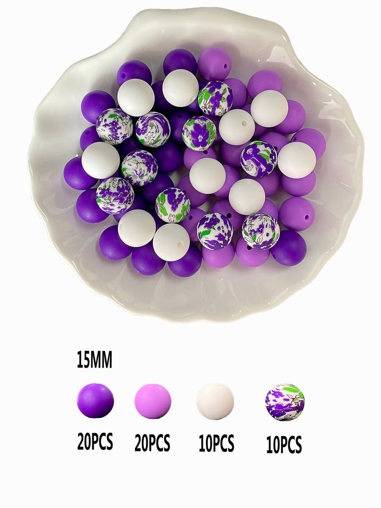 Silicone beads 15mm*50, printed beads 15mm*10. Used to make pens, bracelets, lanyards, necklaces, key chains, school bag pendants, friendship gifts and other crafts.