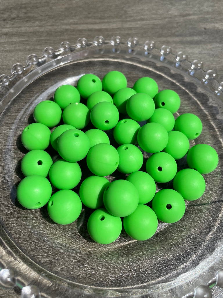 15mm green Beads Solid Color Round Silicone Beads pack 48-jcflowbeads.com