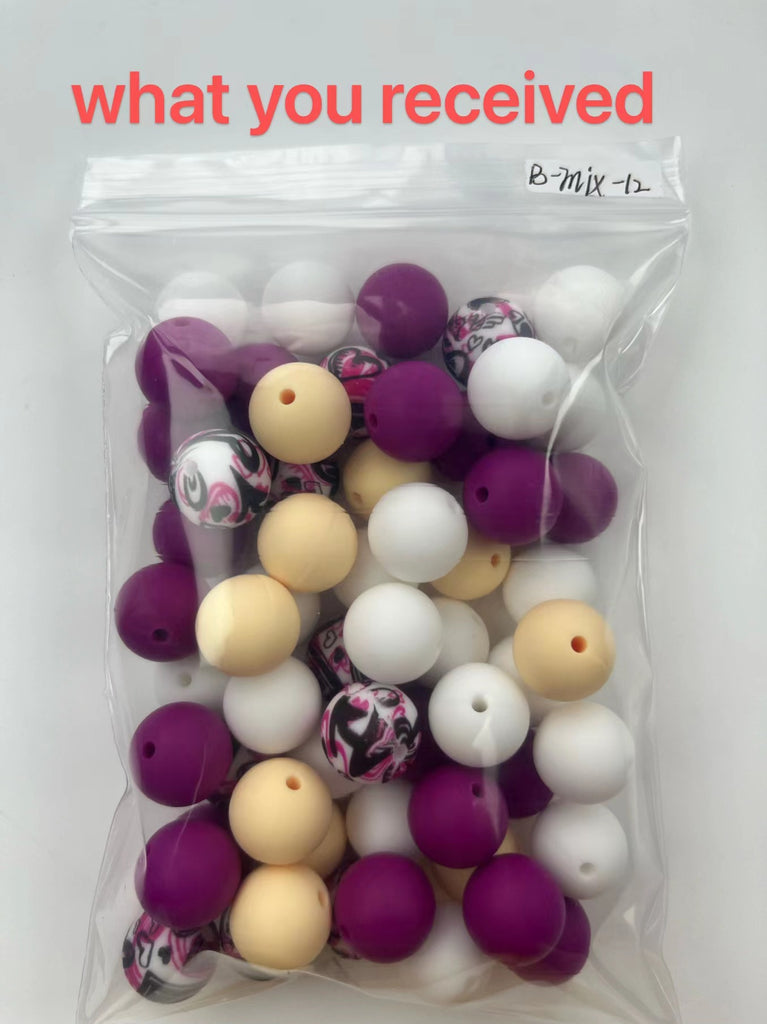 B-MIX-12 Silicone Beads Bulk Beads Mix Combo 15mm Each - JCFlow Beads