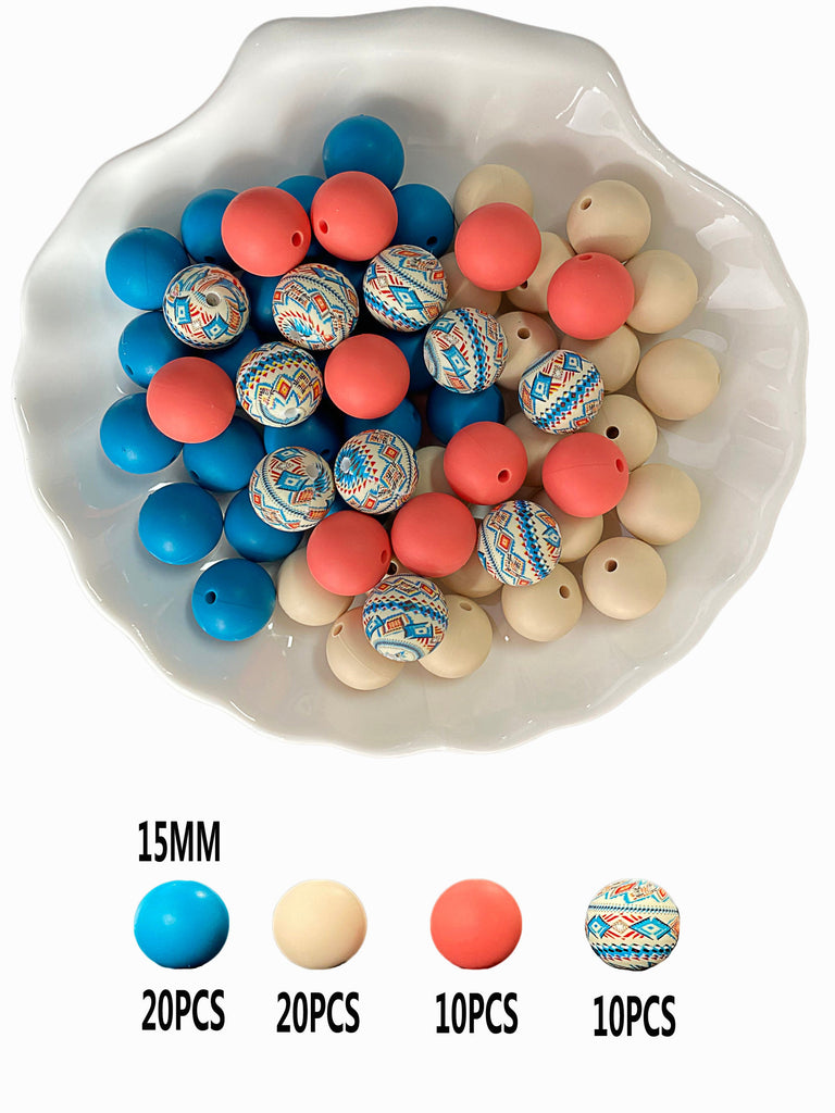 Silicone beads 15mm*50, printed beads 15mm*10. Used to make pens, bracelets, lanyards, necklaces, key chains, school bag pendants, friendship gifts and other crafts.